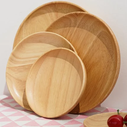 Log Antifall Tray Wooden Dinner Plate Round Fruit Plate Japanese Simple Creative